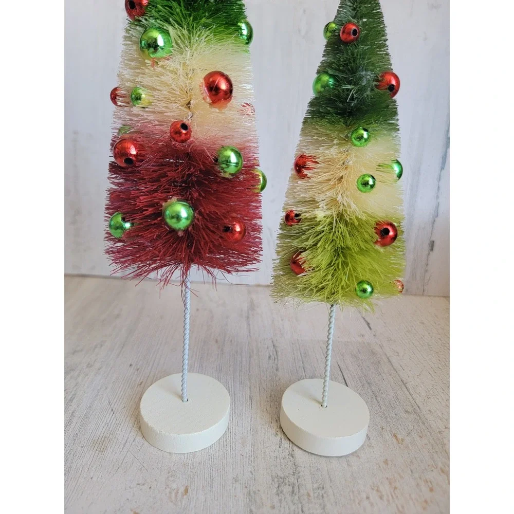 Bethany Lowe mini Red Green bottle brush tree table top Xmas set home